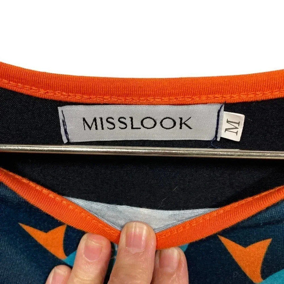 MISSLOOK Shift Dress, Medium, Navy w Blue‎ Birds, Casual Long-Sleeve Pullover - Picture 2 of 8